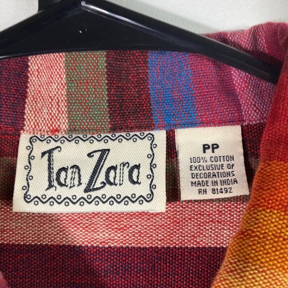 Womens Tan‎ Zara Cotton Shirt Jacket Multicolored Stripes Flowers Red Orange PP - Picture 6 of 6